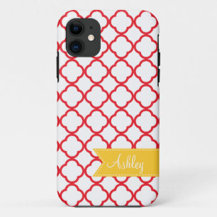 Red Quatre Foil with Custom Yellow Monogram Ribbon iPhone 11 Case