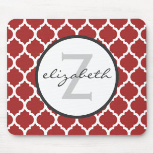 Red Quatrefoil Monogram Mouse Mat