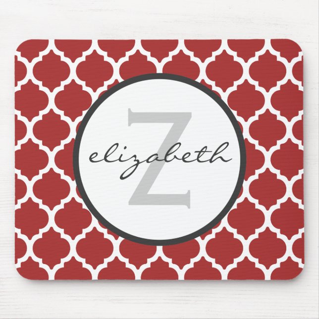 Red Quatrefoil Monogram Mouse Mat (Front)