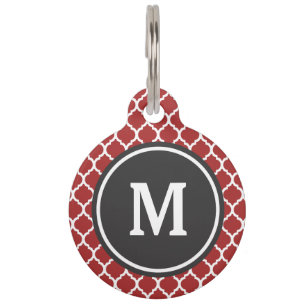 Red Quatrefoil Monogram Pet Tag