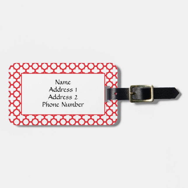 Red Quatrefoil Pattern Luggage Tag (Front Horizontal)