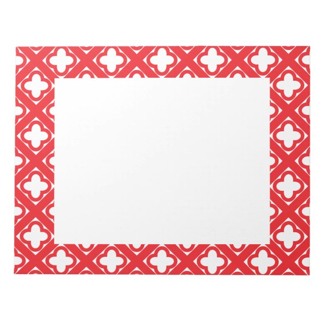 Red Quatrefoil Pattern Notepad (Front)
