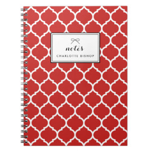 Red Quatrefoil Pattern Personalised Notebook
