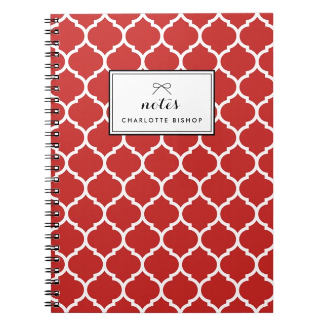 Red Quatrefoil Pattern Personalised Notebook (Front)