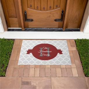 Red Quatrefoil Personalised Doormat