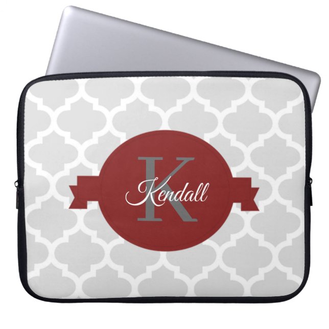 Red Quatrefoil Personalised Laptop Sleeve (Front)