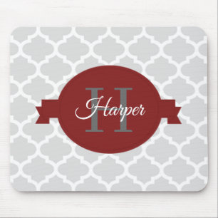 Red Quatrefoil Personalised Mouse Pad