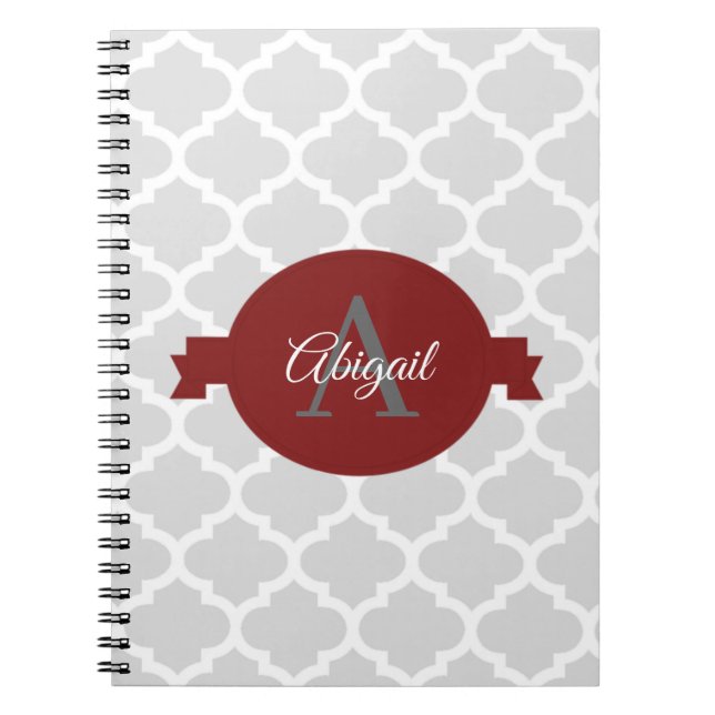 Red Quatrefoil Personalised Notebook (Front)