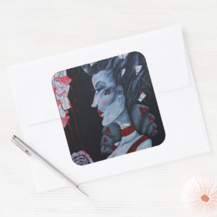 Red Queen Of Hearts Alice Wonderland Fantasy Art Square Sticker