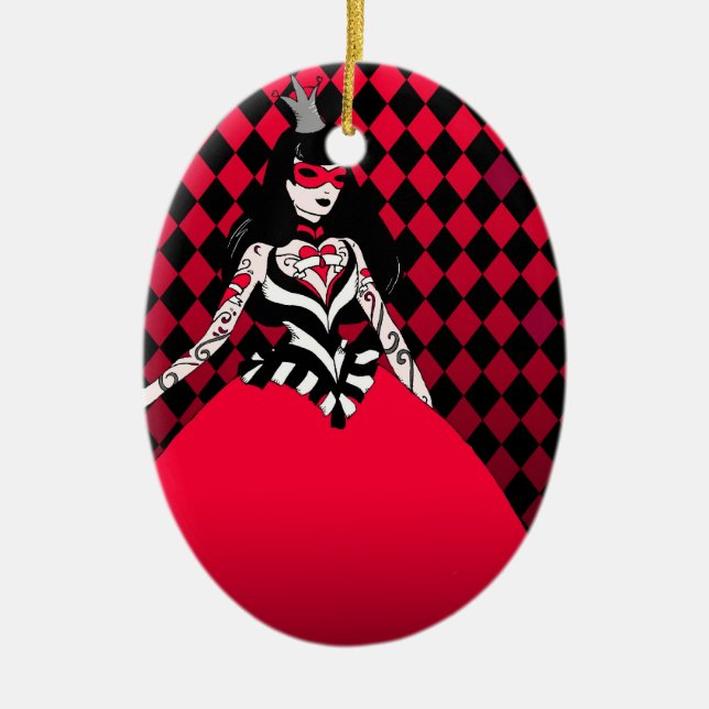 Red Queen of Hearts oval ornament (Front)