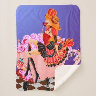 Red Queen on Chess Board - Wonderland Art Sherpa Blanket