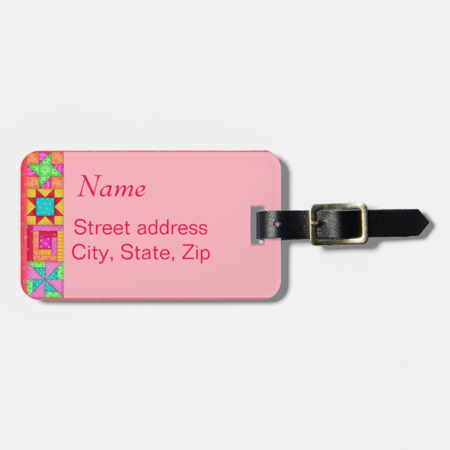 Red Quilt Block Luggage or Sewing Machine Tag (Front Horizontal)