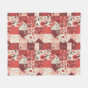 Red Quilt Patchwork Gingham Cottagecore Floral Fleece Blanket