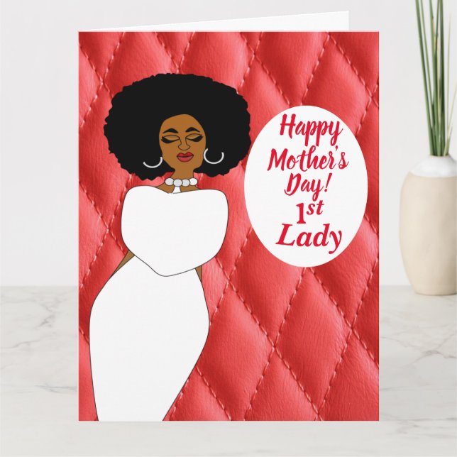 Red Quilted African American 1st Lady Mother's Day Card (Front)