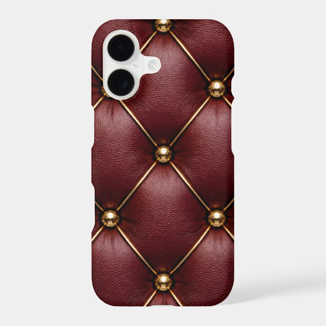 Red Quilted Leather & Gold Studs Phone Case (Back)
