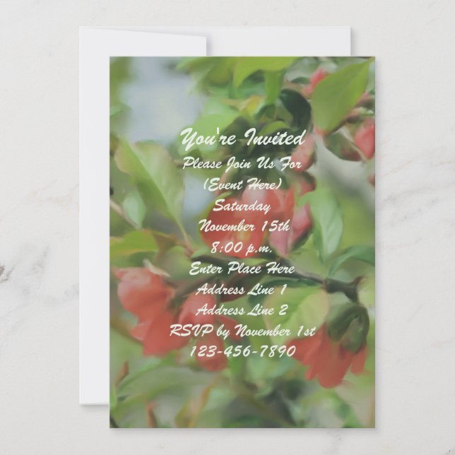 Red Quince Blossoms Painting Floral Art Party Invitation (Front)