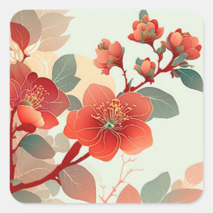 Red Quince Blossoms Square Sticker