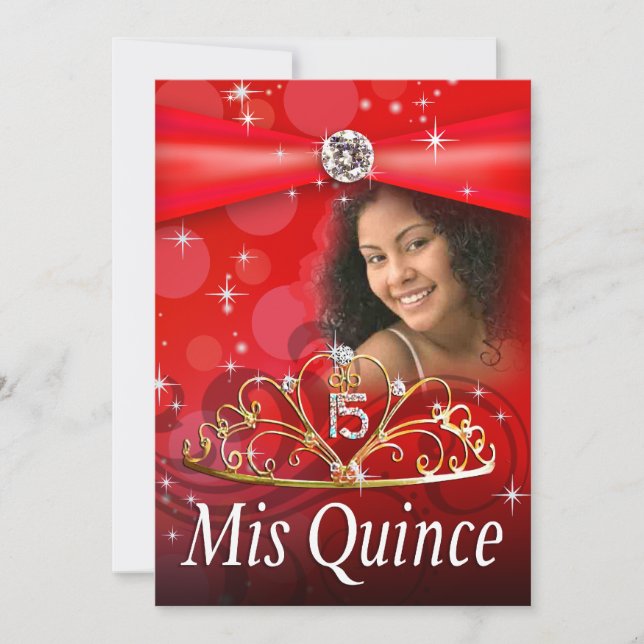 Red Quinceanera 15 Princess Tiara  Photo Invitation (Front)