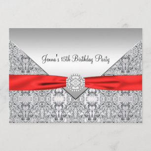 Red Quinceanera 15th Birthday Party Invitation