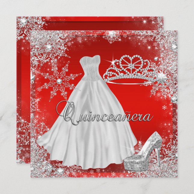Red Quinceanera 15th Elite Elegant Birthday Party Invitation (Front/Back)