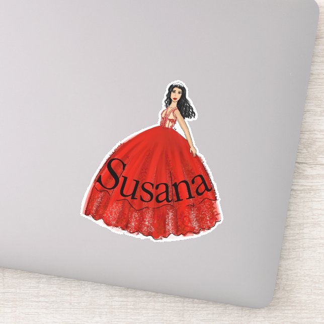 Red Quinceanera Fashion Illustration Sticker (Detail)