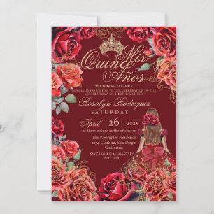 Red Quinceanera - Roses Elegant Chic Birthday Invitation
