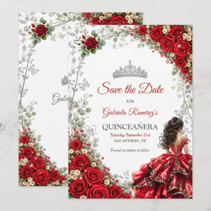 Red Quinceañera Silver Butterflies Save The Date
