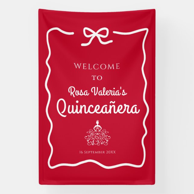 Red Quinceañera Welcome  Banner (Vertical)