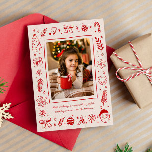 Red Quirky Whimsical Hand-Drawn Christmas Icons Holiday Card