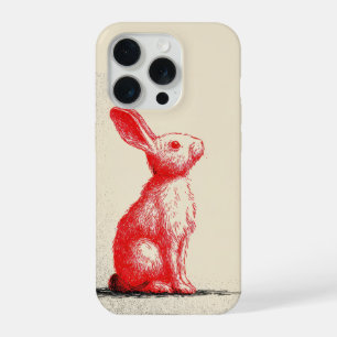 Red Rabbit Illustration - Minimalist Vintage Anima iPhone 15 Pro Case