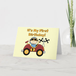 Red Race Car 1st Birthday Tshirts and Gifts Card