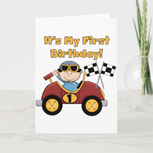 Red Race Car 1st Birthday Tshirts and Gifts Card