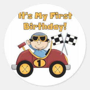Red Race Car 1st Birthday Tshirts and Gifts Classic Round Sticker