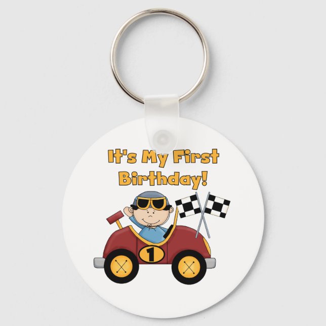 Red Race Car 1st Birthday Tshirts and Gifts Key Ring (Front)