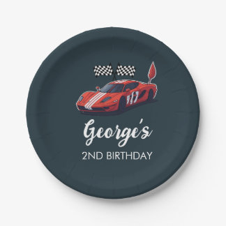 Red Race Car 2nd Birthday Paper Plate