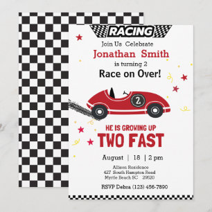 Red Race Car 2nd Birthday Party Invitation