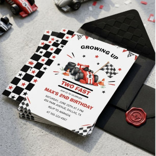 Red Race Car 2nd Birthday Party Invitation