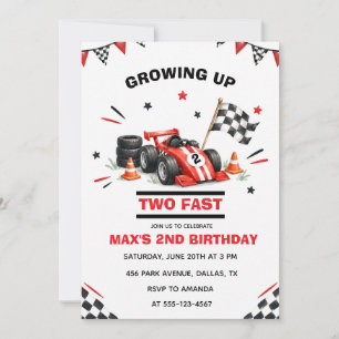 Red Race Car 2nd Birthday Party Invitation