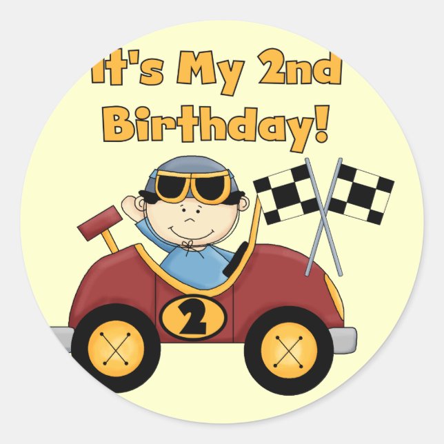 Red Race Car 2nd Birthday Tshirts and Gifts Classic Round Sticker (Front)