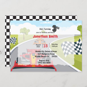 Red Race Car 3rd Birthday Party Invitation