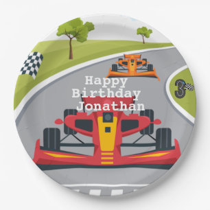 Red Race Car 3rd Birthday Party Paper Plate