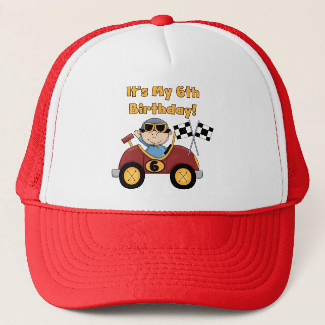 Red Race Car 6th Birthday  T-shirts and gifts Trucker Hat (Front)