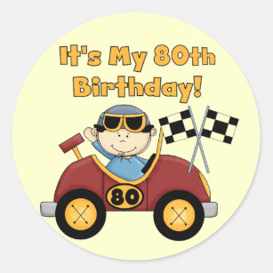 Red Race Car 80th Birthday stickers