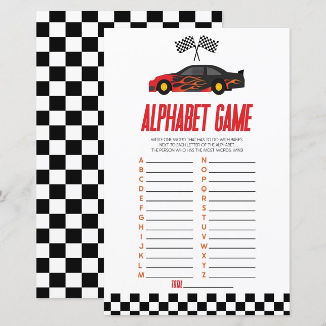 Red Race Car Alphabet Baby Shower Game (Front/Back)