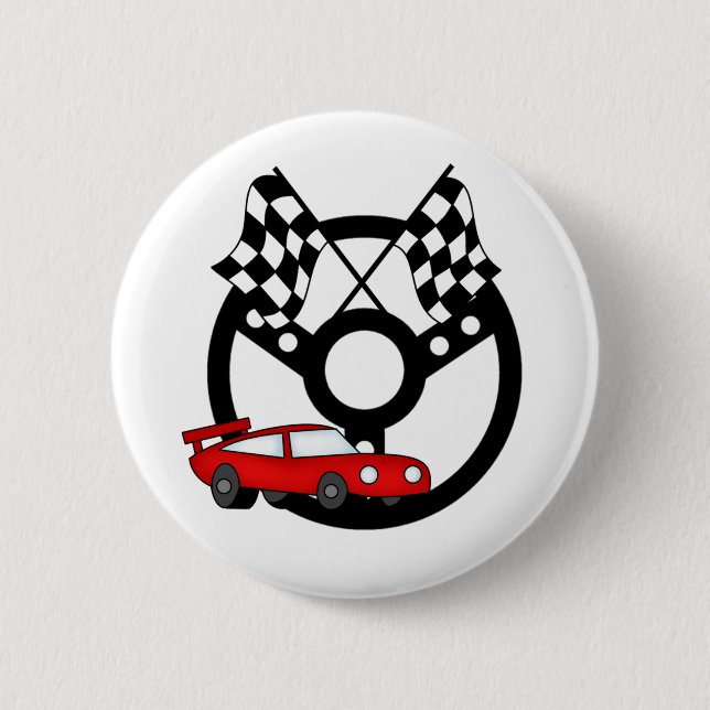 Red Race Car and Flags 6 Cm Round Badge (Front)