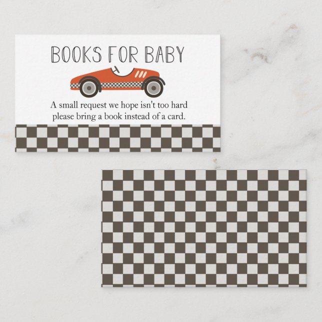 Red Race Car Baby Shower Books for Baby Enclosure Card (Front/Back)