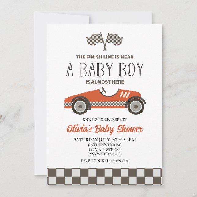 Red Race Car Baby Shower Invitation (Front)