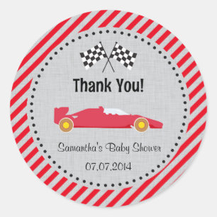 Red Race Car Baby Shower Thank You Stickers