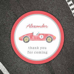 Red race car birthday classic round sticker