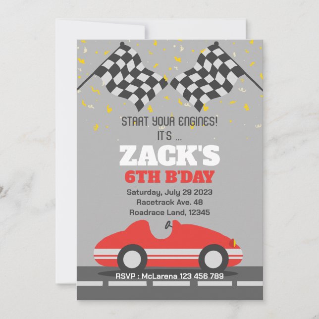 Red Race Car Birthday Invitation (Front)